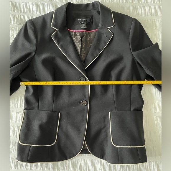 PINK TARTAN Black Jacket with Cream Trim Notch Lapel Business Occasion Chic - Picture 15 of 15